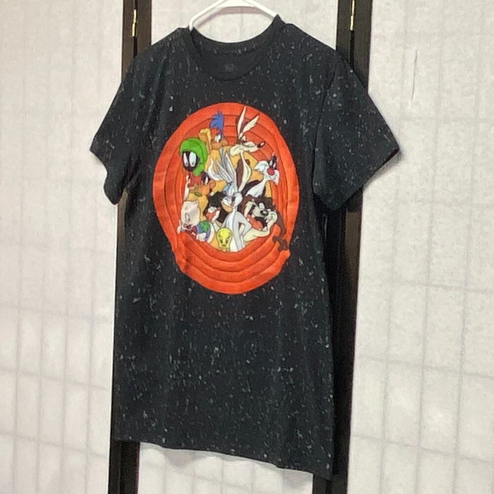 Looney Tunes Graphic Tee Black Speckle M Short Sleeve WB Cartoon Character Shirt - Picture 4 of 11